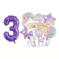 Detail of purple number 3 foil balloon set with rainbow and star birthday decorations - Number 3 Set