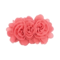Detailed view of three coral chiffon fabric roses with layered petals for hair accessories - Bright Red