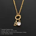 14K gold plated stainless steel necklace with crystal and stylized letter B charm - Letter S