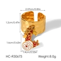 Close-up of golden hammered ring with Christmas snowman pendant and dimensional data - Snowman & Reindeer Style (HC-R30673)