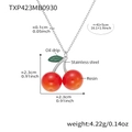 Collana in acciaio inossidabile placcato oro 18k con ciliegia in resina rossa e foglia - Collana Ciliegia Rosso Arancio Acciaio