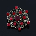Vintage style bronze brooch with red rhinestones and intricate openwork filigree details - Hollow Filigree - Red Gem (XD031-4)