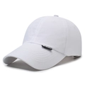 Classic white breathable baseball cap with curved brim and decorative side label - Adjustable / White