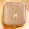 Golden Fu necklace with mother of pearl pendant and crystals on silk background - Style 1 White Fu Character Necklace