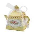 European style teapot shaped paper candy gift box with pink roses and golden patterns - Light Yellow Gold Scroll