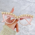 Occhiali da sole rosa cat-eye con perle floreali dorate e strass scintillanti - Montatura Rosa Lente Chiara