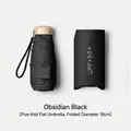 Obsidian black five-fold flat sun umbrella with UPF 50+ case, 18cm compact size - 18CM 5-Fold Flat Umbrella / Black