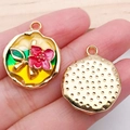 French vintage enamel red flower pendant with gold back and textured dot detail - Yellow Three-Tone Flower Pendant-21177