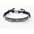 Adjustable black woven rope bracelet with silver metal bar set with black zircon stones - Silver