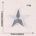 Silver embroidered star patch for clothes and hats, 7.4cm size weighing 1.4g - Large Silver Gray Five-Pointed Star (G1L-A-4-4 Iron-On)