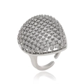 Elegante verzilverde koepelring met micro-pave zirkonia en verstelbare open ringband - Grote Halfronde Pave Stijl (J1453)