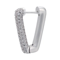 Silver V-shaped huggie hoop earring with micro-pave white cubic zirconia stones - Platinum White Zirconia