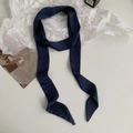 Navy blue narrow silk scarf for handbag handles and hair decoration in satin finish - 200cm / Navy Blue