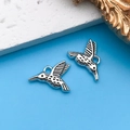 Pair of vintage silver hummingbird charms in alloy metal for DIY jewelry making and crafts - Hummingbird 16x13mm