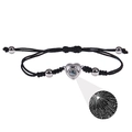 Bracciale intrecciato nero regolabile con pietra di proiezione a cuore in 100 lingue - Cuore / Argento