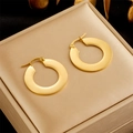 Orecchini a cerchio in acciaio inossidabile dorato lucido su espositore in metallo color champagne - Stile a Cerchio Dorato (E4994)