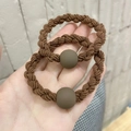 Brown braided elastic hair tie with matte bead decoration for women, set of two pieces - Braided Bead / Light Coffee Round Bead
