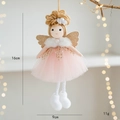Pink tulle Christmas angel ornament with golden wings and knit hat, 16cm height - Pink (Style A)