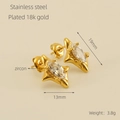 Star-shaped 18k gold plated stainless steel stud earrings with marquise emerald zircon - Gold with White Zirconia