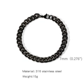 Black plated 7mm NK curb chain bracelet made of durable 316 stainless steel for men - 7mm/18cm / Black