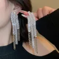 Élégantes boucles d'oreilles à pampilles en argent avec zircons rectangulaires - Gland en Métal de Pierres Carrées Multirang (42#)