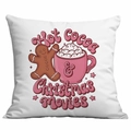 Christmas pillow cover with Hot Cocoa & Christmas Movies print on white fabric - Gingerbread & Cocoa