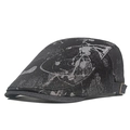 Fashionable grey graffiti jacquard newsboy cap in dark charcoal with adjustable metal buckle - Black Gray Graffiti Print Style / Black