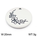 Pendentif rond en acier inoxydable 20mm avec gravure florale, poids de 3g - Jonquille-Argent (KLJ8043-Z)
