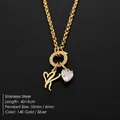 14K gold plated stainless steel necklace with script letter K and heart crystal charm - Letter K(XNL0085)