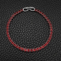 Silver tennis bracelet with round cut red cubic zirconia stones on black leather - 4mm-16cm / Red Zirconia
