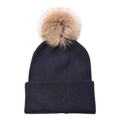 Detalle de un gorro de punto negro con un gran pompón desmontable de piel sintética marrón - Negro (Con Pompon De Piel Sintetica)
