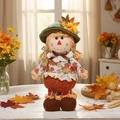 Stehende Herbst Vogelscheuche Puppe mit grünem Filzhut und Ahornblatt für Herbstdeko - Erntedankfest Kleine Stehende Weibliche Puppe