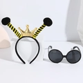 Bee costume set with yellow striped antennae headband and honeycomb lens sunglasses - No.4 Black Ball Crown Headband + Black Glasses