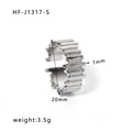 Anillo abierto de acero inoxidable plateado con un diseño único de borde ondulado - Abierto Ajustable / Estilo de Borde de Engranaje (HF-J1317-S)