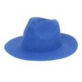Sombrero fedora de paja azul profundo clásico con textura tejida fina y ala plana de sol - Azul zafiro