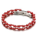 Bracelet chaîne de vélo en acier inoxydable rouge et argent avec fermoir déployant robuste - Acier inoxydable / Style Rouge et Argent (KB80120-BD)