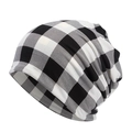 Black and white checkered knit beanie hat for women in a casual minimalist style - Black and White Plaid