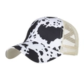 Women's baseball cap featuring black and white cow print with cream breathable mesh - Adjustable / Black