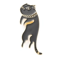 Épingle chat noir en émail avec bordures dorées et collier de style égyptien rétro - Chat Noir Debout