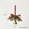 Christmas bell ornament with pine cones and red yellow checkered ribbon bow, 14x17.5cm - Tartan Plaid Style D