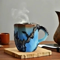 Blue and brown ceramic mineral crystal coffee mug with textured finish and 3D handle - Blue-Brown