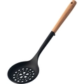 Chinese style black silicone slotted spoon with natural wooden handle and hanging hole - Black Slotted Spoon (with Stand)