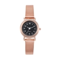 Damen Quarzuhr in Roségold mit Mesh-Armband, schwarzem Zifferblatt und arabischen Ziffern - Roségold Gehäuse Fettgedruckte Arabische Ziffern Schwarzes Zifferblatt