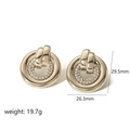 Detail view of gold zircon earrings showing dimensions of 29.5mm height and 26.3mm width - Circular Rhinestone Style (TE6983-S)
