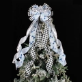 Nœud de sommet de sapin de Noël avec motif à carreaux noir et blanc et rennes bleus - Y2-3 Style Renne