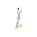 S925 sterling silver letter I pendant featuring a polished gold heart charm on white background - Letter I