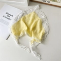Yellow textured headscarf with white lace trim and pom-pom fringe details - Light Yellow