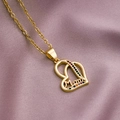 Detail of gold Mom pendant necklace with multi-colored crystals on purple satin fabric - Intertwined Hearts Mom-Multicolor Gemstone