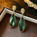 Gold lion head earrings with emerald green teardrop glass pendants in a luxury box - Emerald Green Drop Style (S925 Silver Pin)