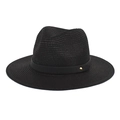 Close-up of black paper straw hat with woven texture and a gold metal rivet detail - M(56-58cm) / Black